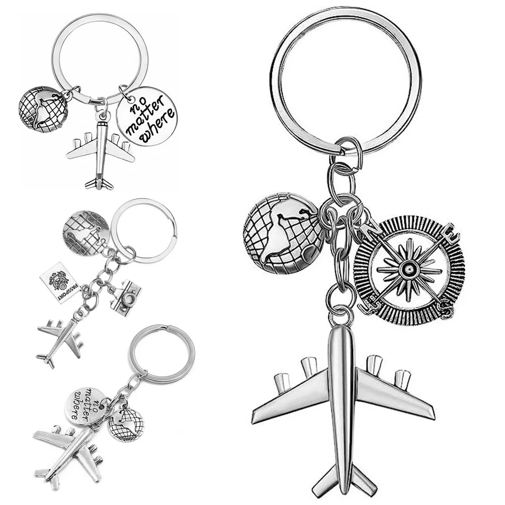 earth airplane keychain No Matter Where Pendant Travel Keyring Friendship Best Friend Jewelry Diy Handmade