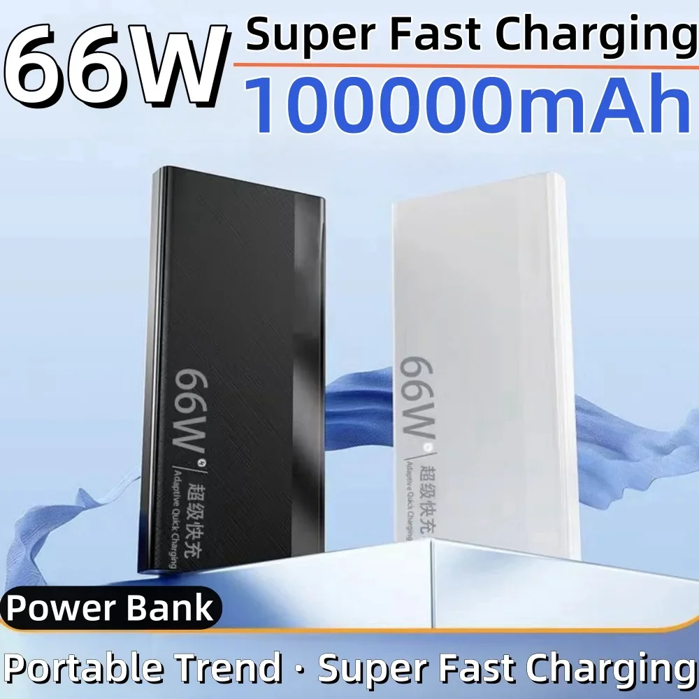 Power Bank 100000mAh 66W Super Fast Charging for iPhone 13 14 Pro Huawei Xiaomi Samsung PD  20W Ultra-thin Portable Powerbank