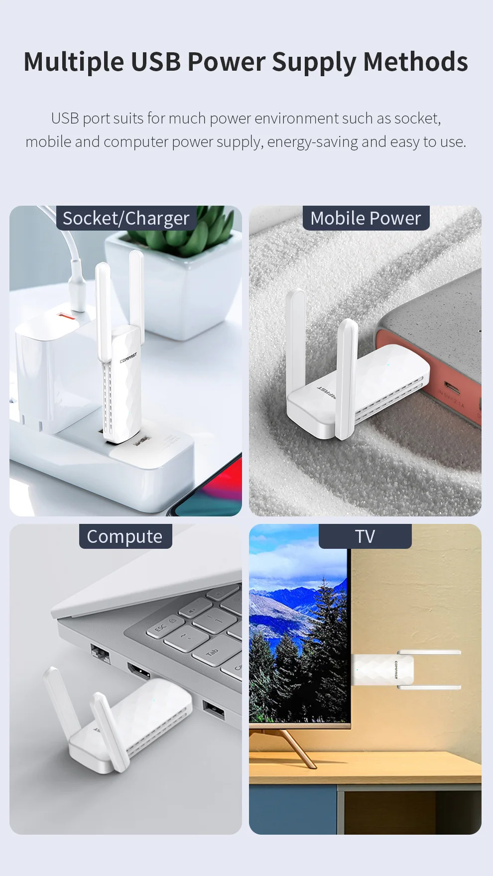 Comfast Ripetitore WiFi USB 2.4G 300Mbps Router Extender Wireless 2 * 3dBi Antenne Amplificatore di Segnale Wi-Fi Scheda di Rete Per PC