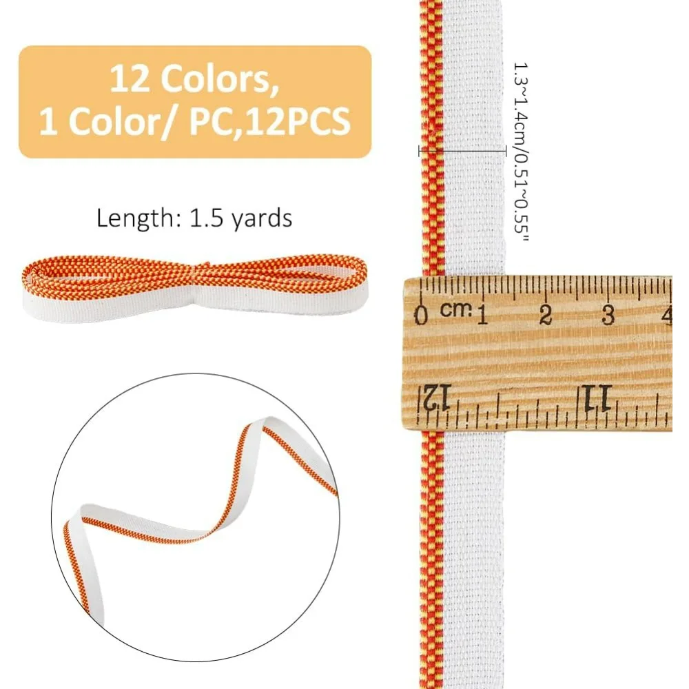 12PCS Book Binding Headbands 1.5 Yard/PC Polyester Bookbinding Endbands 1/2