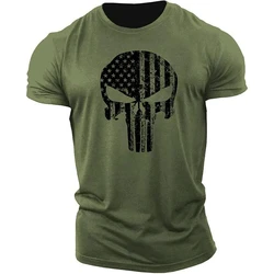 Men's Skull 3D Printed T-Shirt Short Sleeve Casual Sports Shirt Quick Drying Army Green 6XL