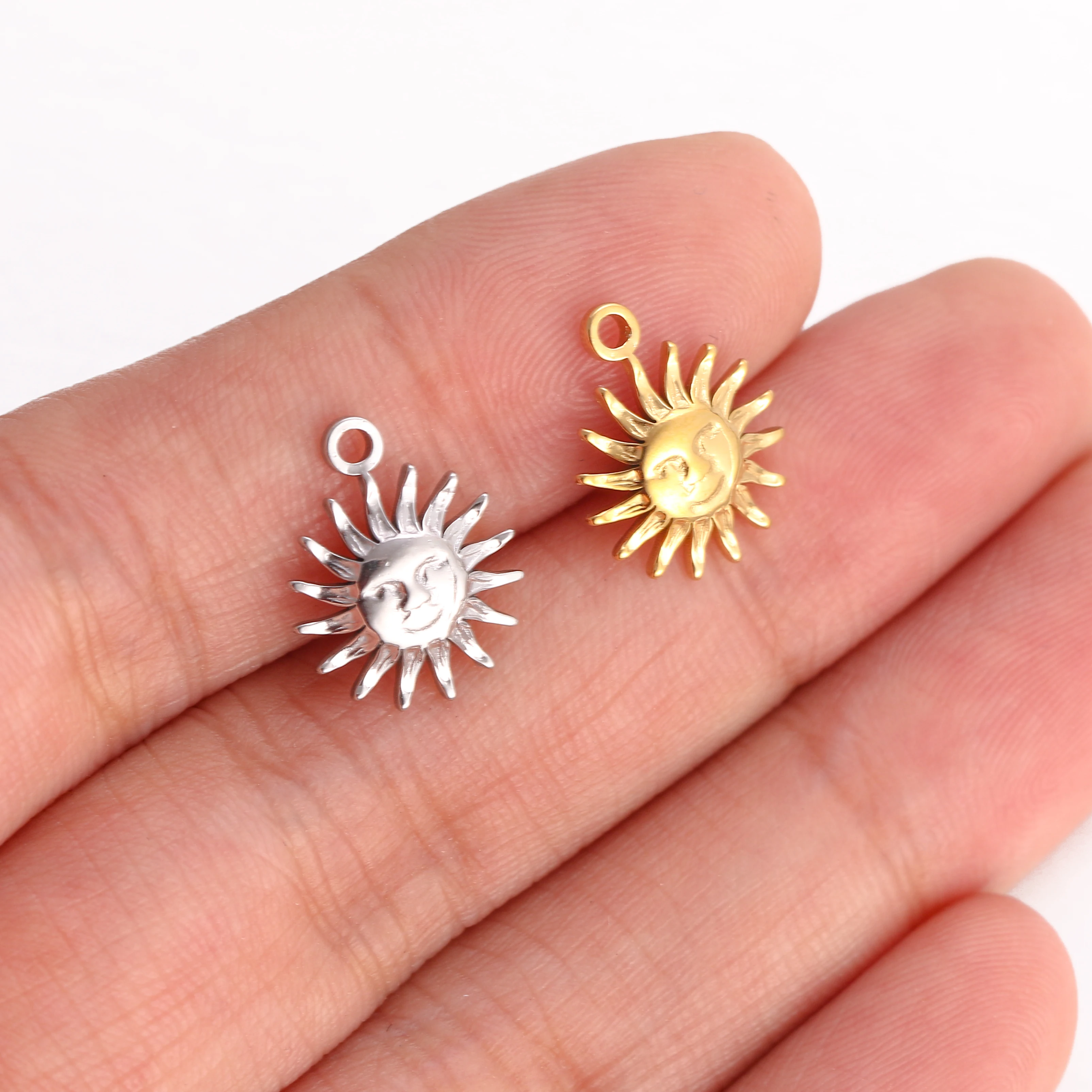 3Pcs Mini Sun Charms Wholesale 3D Stainless Steel Casting Face Small Sun Pendant for Bracelet Necklace Dangle DIY Jewelry Making