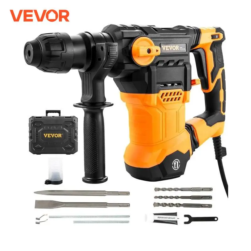 VEVOR 1500W Rotary Hammer Drill Max Drilling 32mm 4 Modes SDS-Plus Corded Demolition Chipping Metal Concrete Breaker Jackhammer