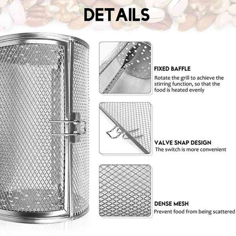 Stainless Steel Grill Roaster Drum Oven Basket,Round Tumble Rotisserie Spit Rod Basket,Oven Baking Rotary,Cooking Tool