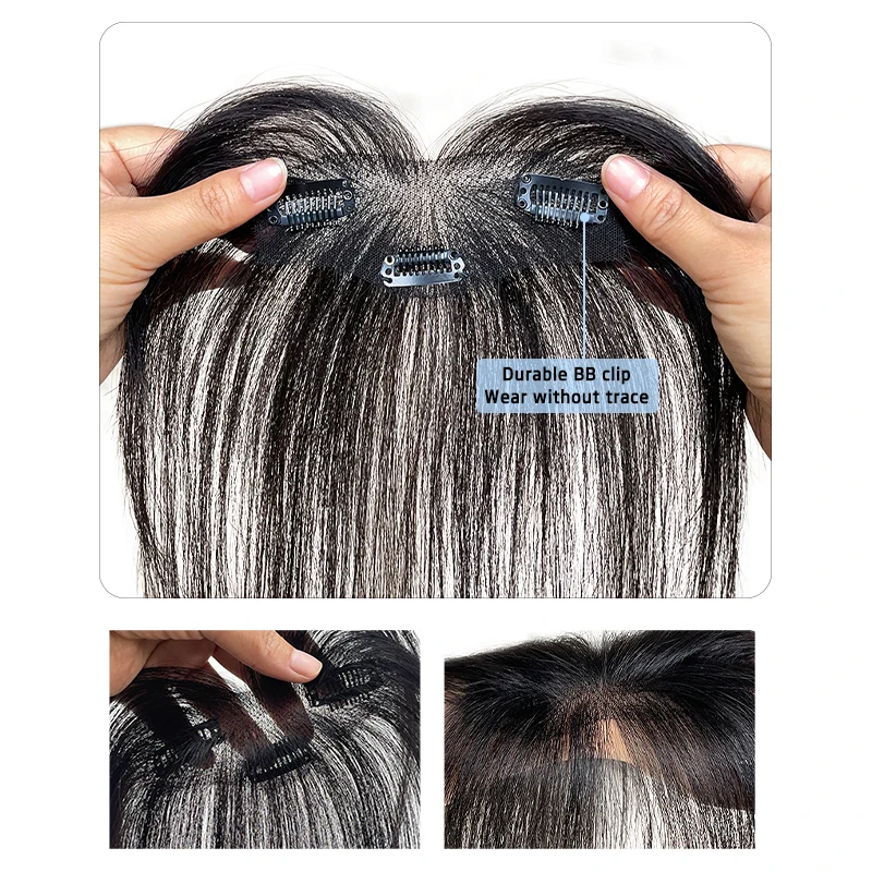 100% الشعر البشري 25 سنتيمتر ثلاثية الأبعاد ثمانية أحرف الهواء الانفجارات الطبيعية الجبين تبييض الشعر تعزيز رئيس الستار النساء للشعر العلوي