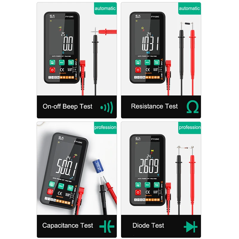 FUYI 129C New 9999 Counts Digital Multimeter Smart Auto Range  Ohm Hz Capacitance True RMS AC DC DMM LCD Backlight Multimetro