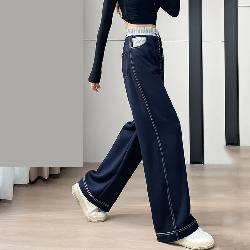 

Осенне-зимние утепленные джинсы из вельвета прямого кроя, модные утягивающие брюки с широкими штанинами, контрастные джинсы с высокой талией и пэчворком для женщин