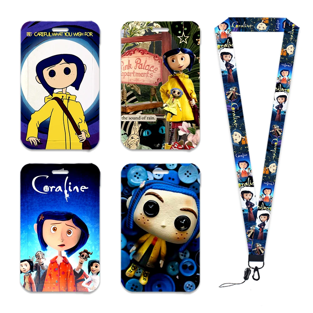 Coraline Movie Lanyards Keychain Animated Cute Badge Holder ID Credit Card Pass Hang Rope Lanyard for Keys Accessories Gifts