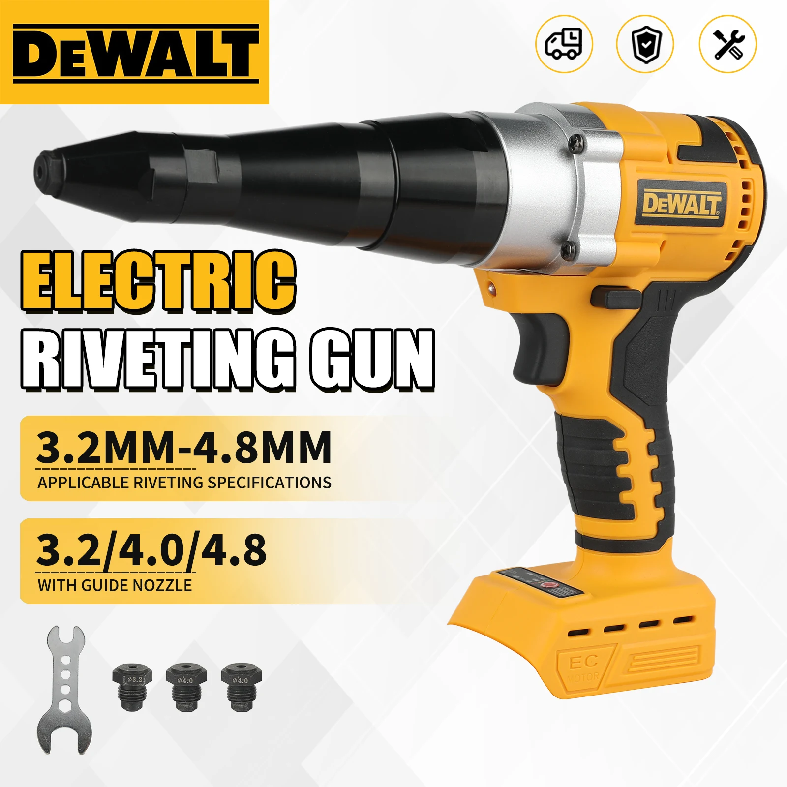 

Аккумуляторный электрический заклепочник DEWALT 20V, диапазон заклепок 3.2-4.8 мм, бесщеточный двигатель, ручной инструмент для строительства и металлообработки