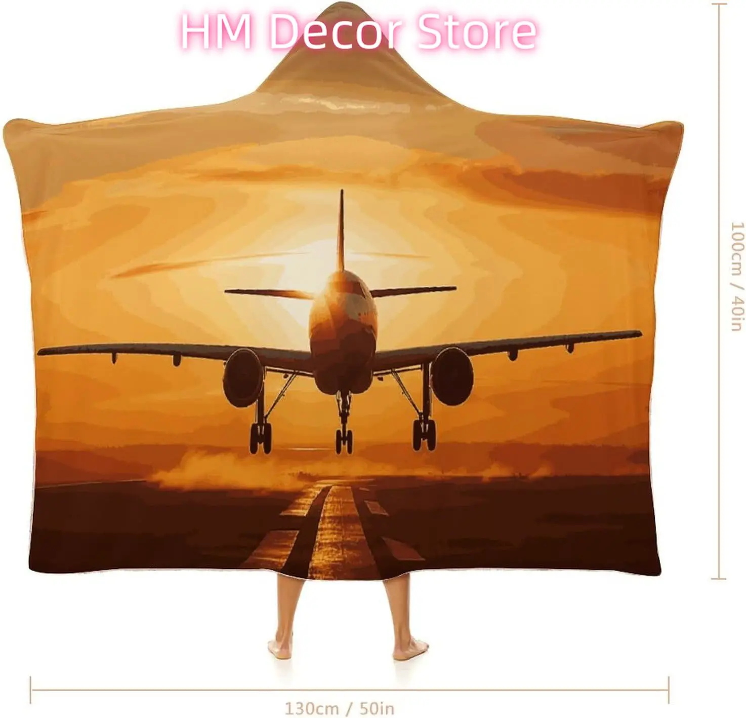 Wearable Blanket Hoodie Oversized Soft Warm Hooded Blanket Aircraft Plane at Sunset Blanket Throw Wrap Poncho for Women
