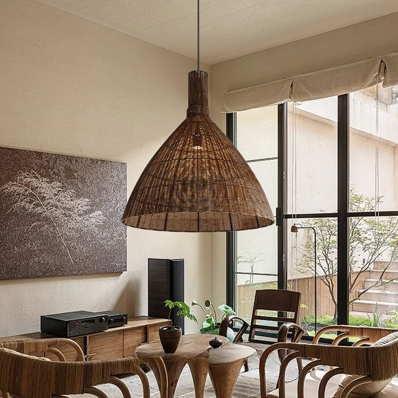 

Japanese-style wabi-sabi wind rattan weaving retro chandelier catering hotel homestay lobby creative designer rattan lighting