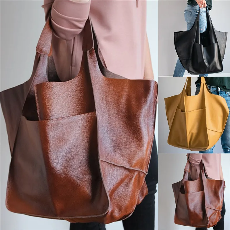 Ladies Single Shoulder Handbags Fashion Casual Soft Large Capacity Tote Luxury PU Bag Retro Big Shopper Purses Bags For Women