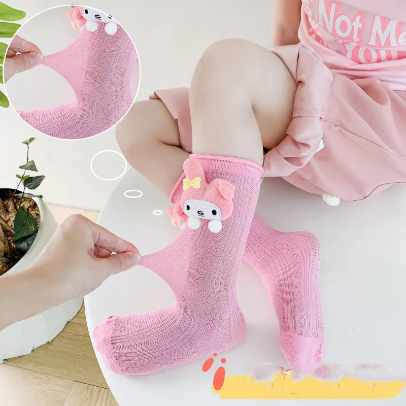 

Kawaii Sanrio Anime Hollow Out In Tube Socks Cute Hello Kitty My Melody Cartoon Fashion 3D Doll Anti Friction Socks Kids Gifts