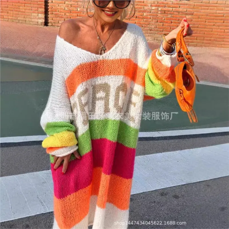 

Loose Knitted Sweater Women Fashion Long Sleeve V Neck Fashion Cover Up Winter Elegant Casual Trendy Ladies Streetwear Clothes