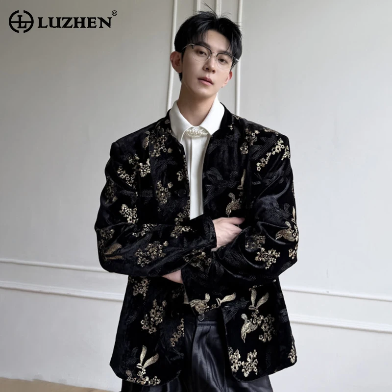 LUZHEN 2026 New High Quality Velvet Elegant Temperament Casual Jacket Men Handsome Chinese Style Embroidery Pattern Coat JY8945