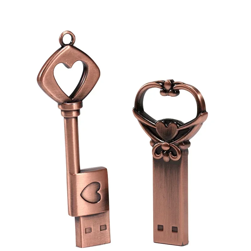 Gift Metal Key High-speed USB Flash Drives Real Capacity Gold Pen Drive Rose Gold Memory Stick 64GB/32GB/16GB/8GB/4GB U Disk