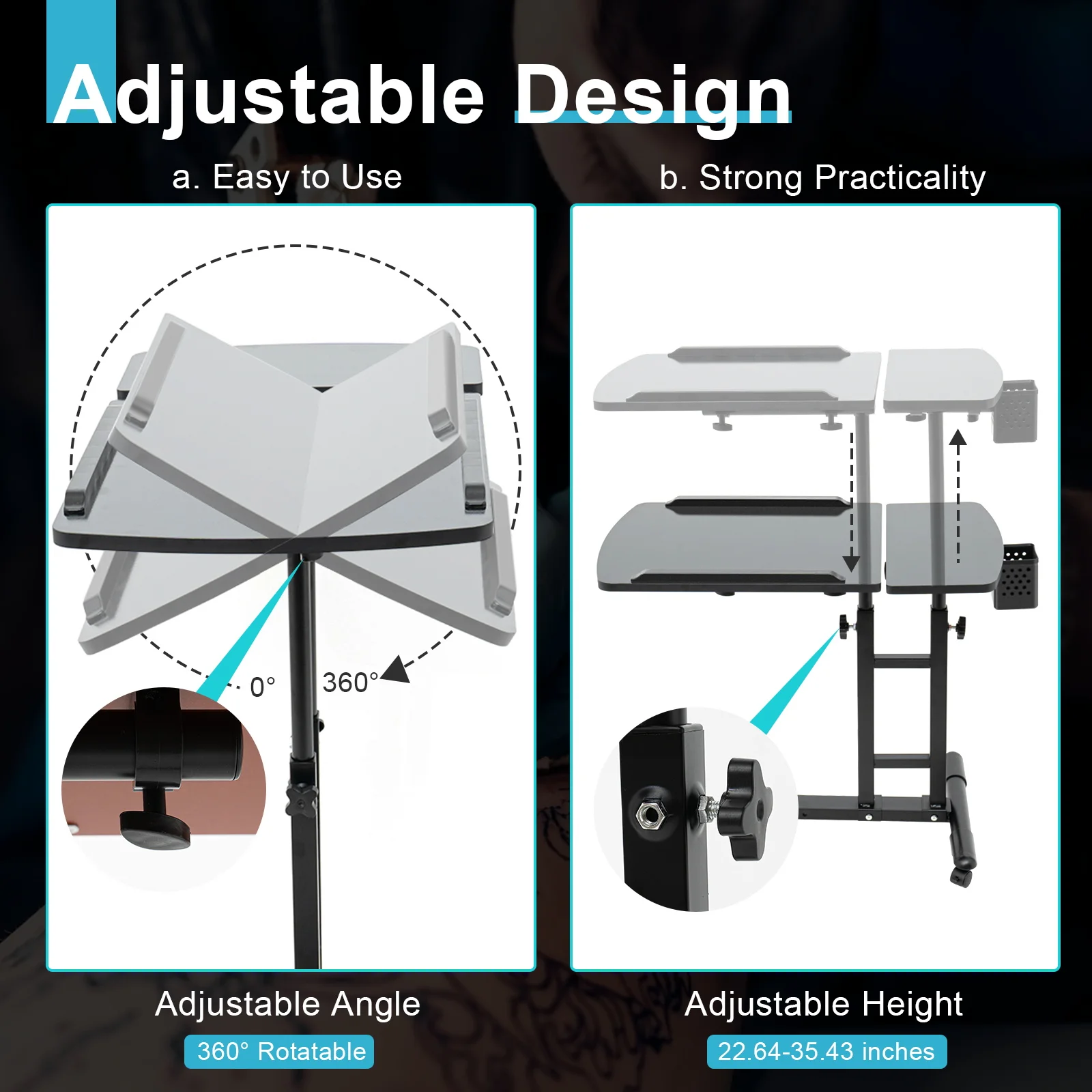 Adjustable Tattoo Tray Tattoo Work Station Portable Rolling Work Station Drawing Equipment Supply Desk Table