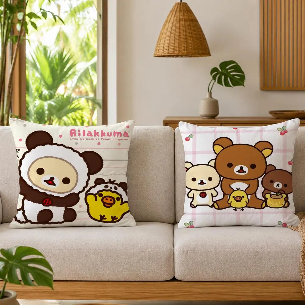 Cartoon Cute R-Rilakkumas Cushion Cover Organic Linen Square Pillow Case Durable Non-Allergenic And Kind To Skin 3