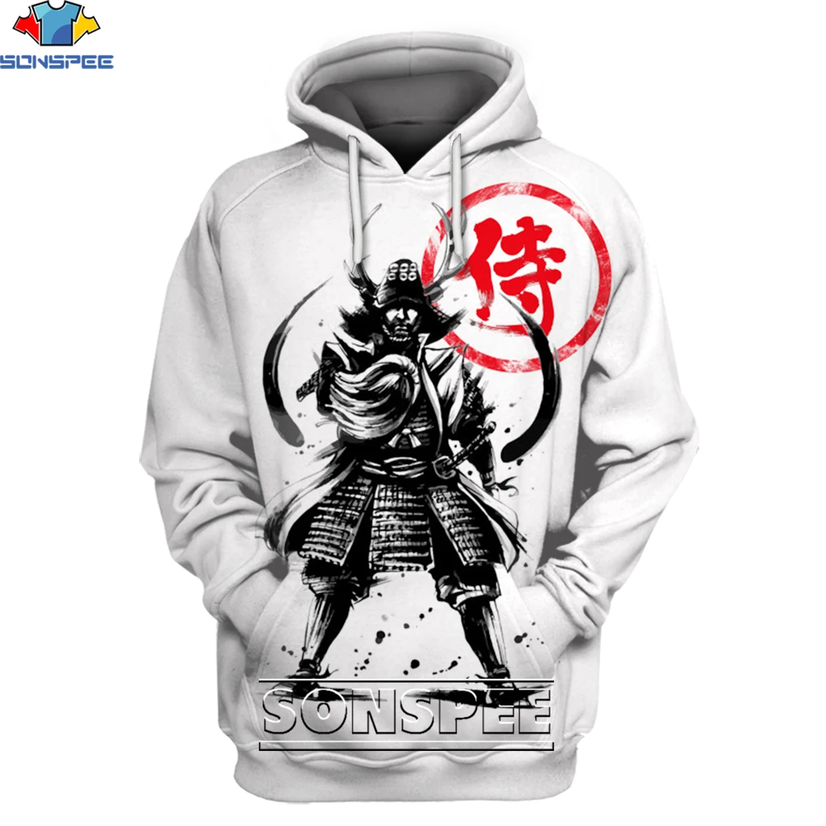 SONSPEE 3D Print Japanese Samurai Men's Hoodies Casual Streetwear Harajuku Ghost Long Sleeve Loose Hip Hop Tops Black Pullover