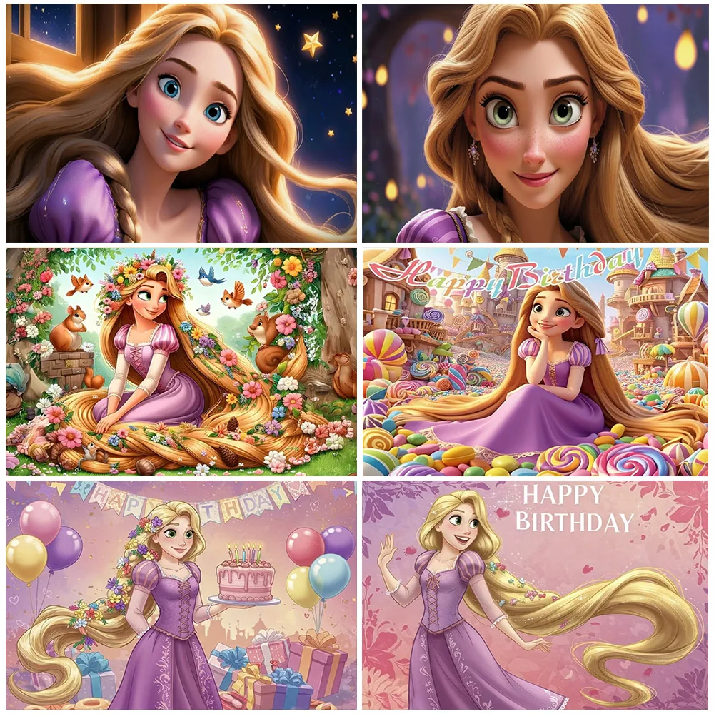 

Cartoon Enchanted Rapunzel Princess Theme Birthday Party Decorations Background Baby Shower Girl Gift Photography Props Supplies