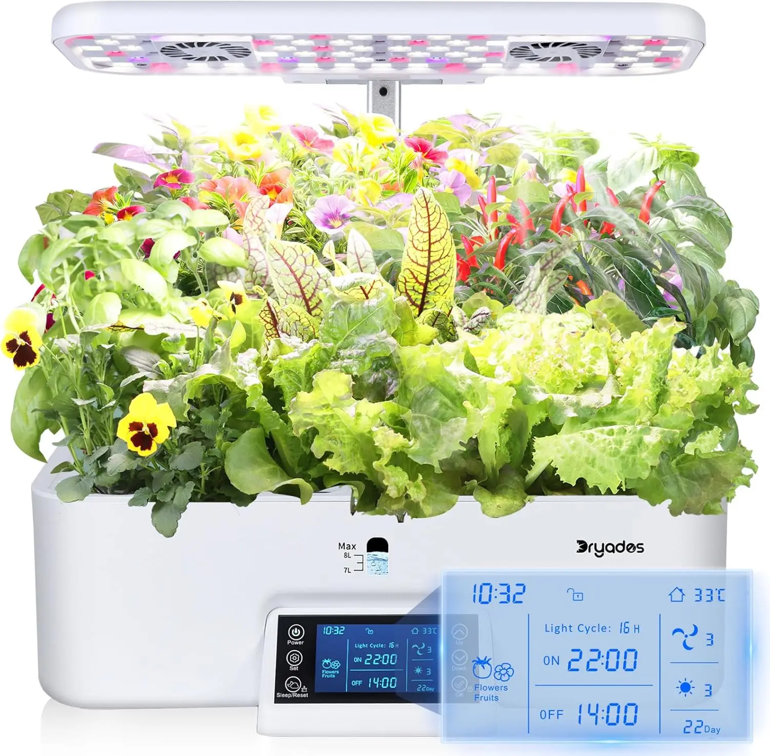 

17 Pods Hydroponic Growing System with Dual Fans 24W Full Spectrum Grow Light Smart Control Panel for Indoor Gardening