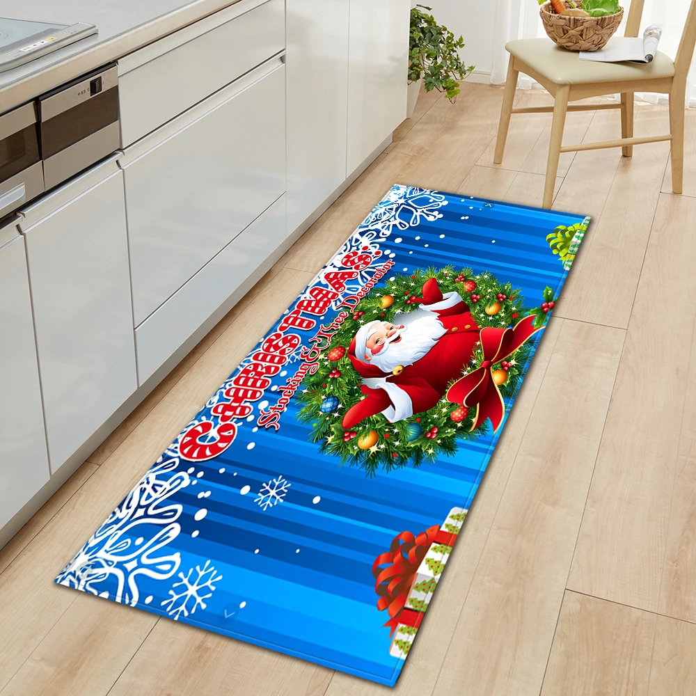 Christmas Kitchen Mat Home Living Room Bedroom Balcony Floor Decor Carpet House Entrance Bathroom Hallway Door Non-Slip Foot Rug