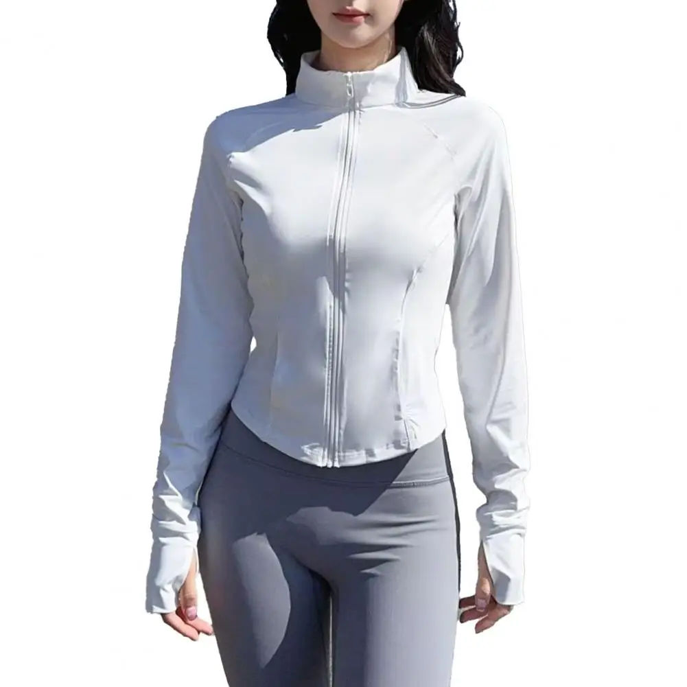 Damen Sport-Sonnenschutzjacke Langarm Reißverschluss Stehkragen Leichte Outdoor-Wanderjacke
