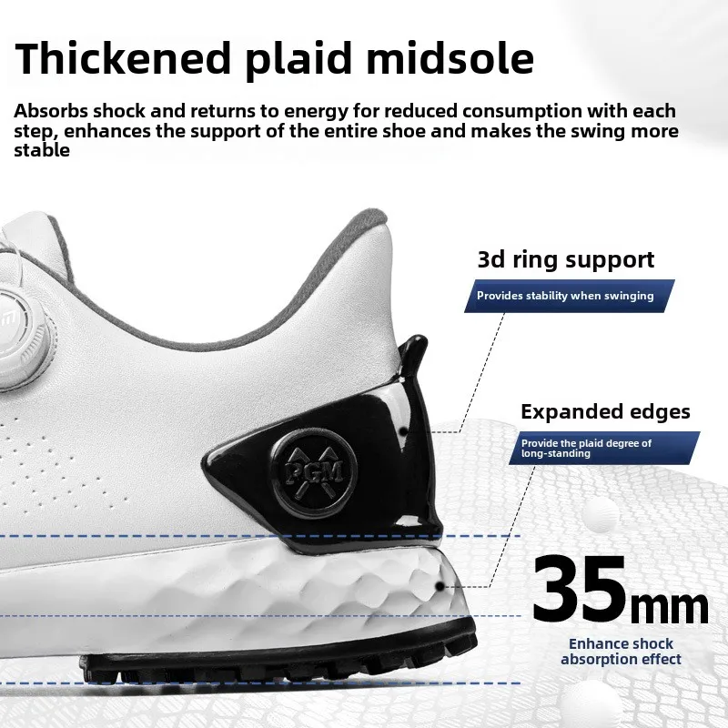 PGM Men's Golf รองเท้ารองเท้าผ้าใบสบาย CUSHIONING KNOB Lace กันน้ําและ Anti SLIP ความสูงเพิ่ม XZ408