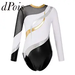 Fashion Children Ballet Dance Leotards Kids Gymnastics Bodysuit for Girls Long Sleeve Patchwork Skating Jumpsuit Dancewear