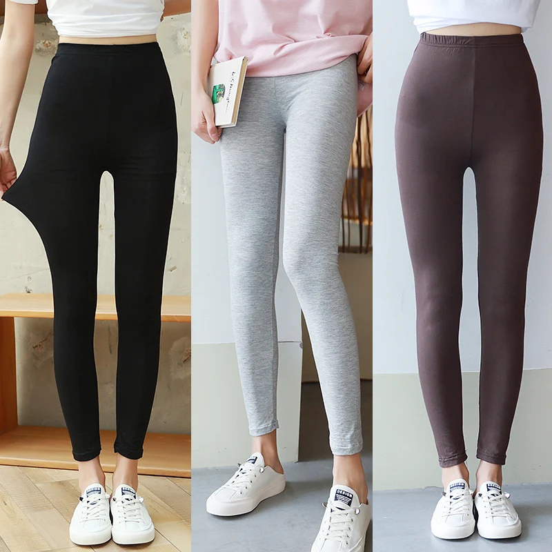 

High Waist Modal Leggings Women's Thin Stretchy Nine Point Pants Spring Autumn plus Size Casual Comfortable Bot Wear