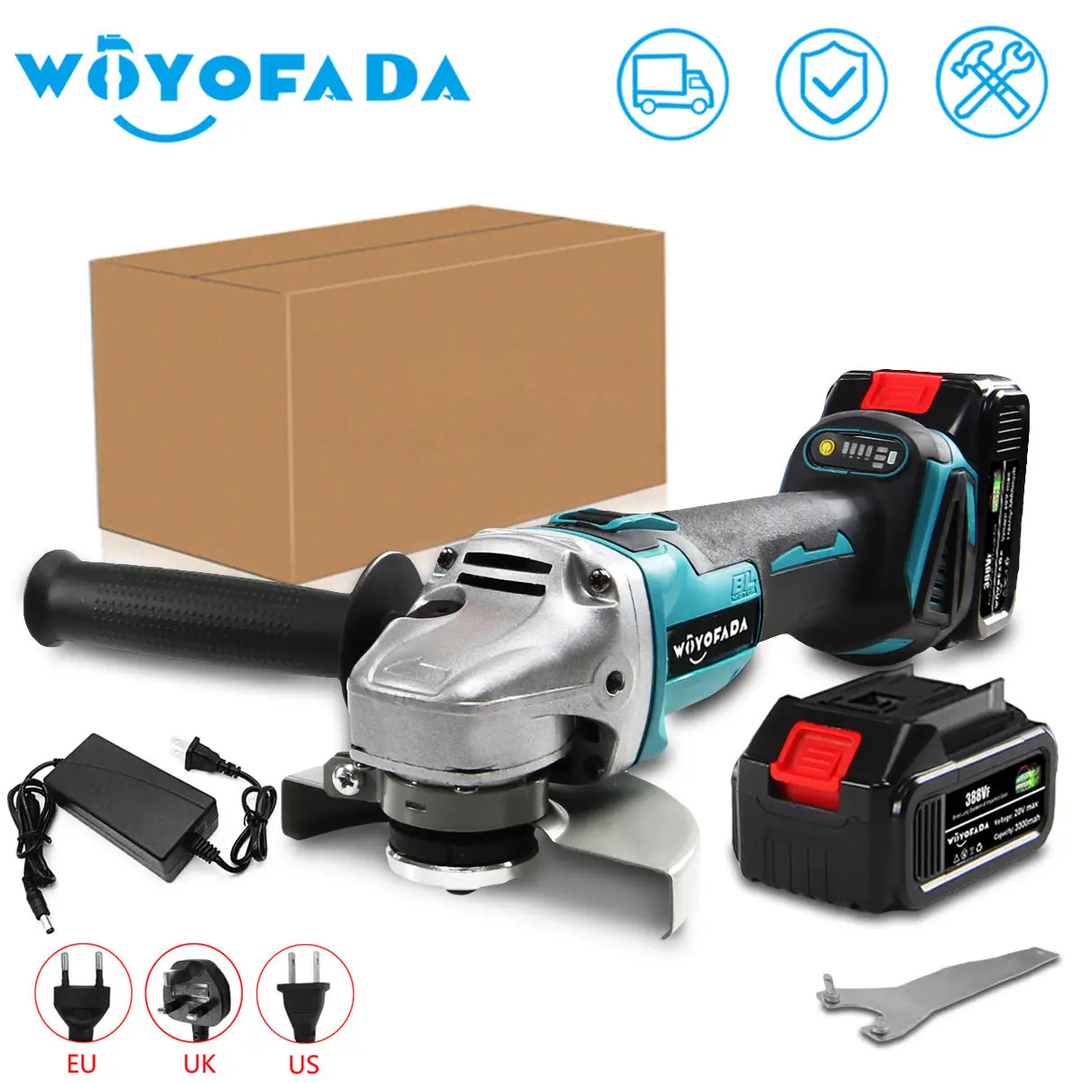 WOYOFADA 125MM Brushless Electric Angle Grinder Cutting Machine Power Tool for Makita 18V Battery for Decoration Tools