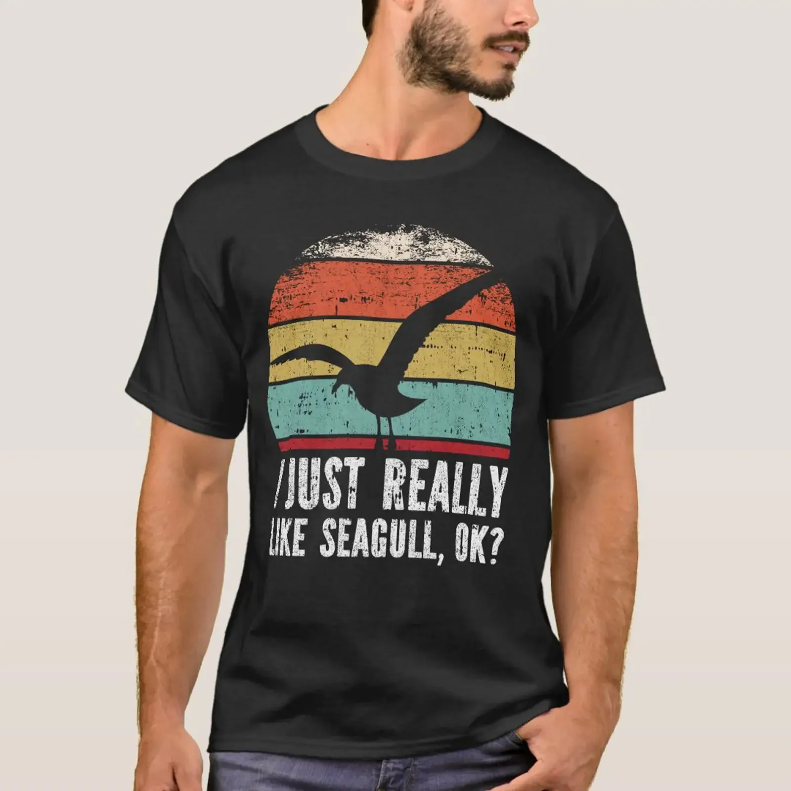 Funny I Just Really Like seagull OK T Shirt vintage Washed Soft Breathable homme Versatile designer clothes streetwear Casual