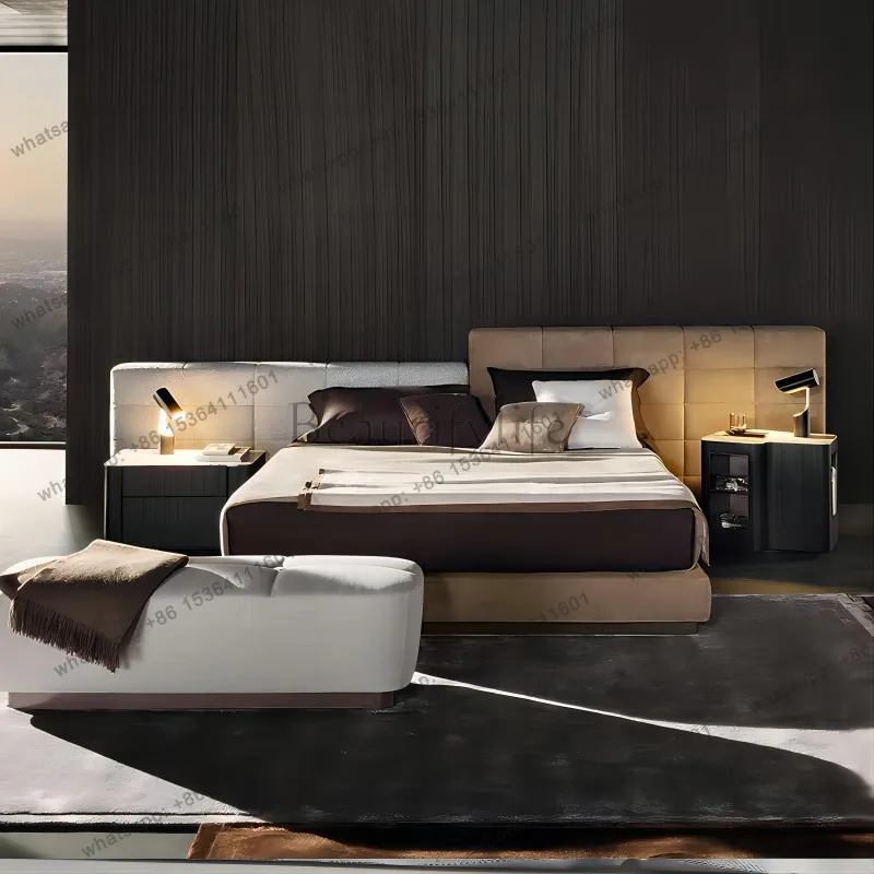 LJY Italian minimalist matte bed bedroom villa large flat floor