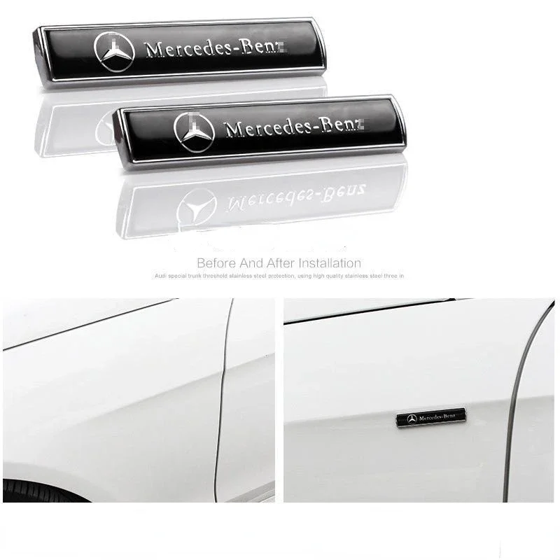 

2pcs 3D metal car fender badge sticker decoration For Mercedes benz W203 W204 W205 W210 W211 W212 W164 W176 CLA CLS SL GLA