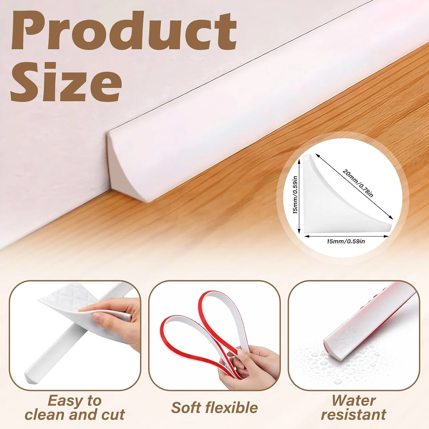 1PC 1/2/3/5/6m Flexible Quarter Round Baseboard Molding Trim Bendable Peel and Stick White Rubber Edge Trim for Floor Edge Wall