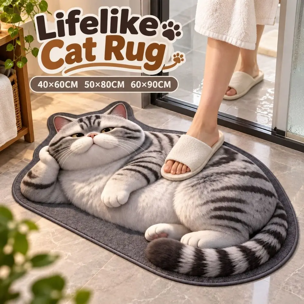 Diatomaceous Earth Lifelike Cat Floor Mat Non-slip 40×60CM 50×80CM 60×90CM Bathroom Carpet Water-absorbing Washable