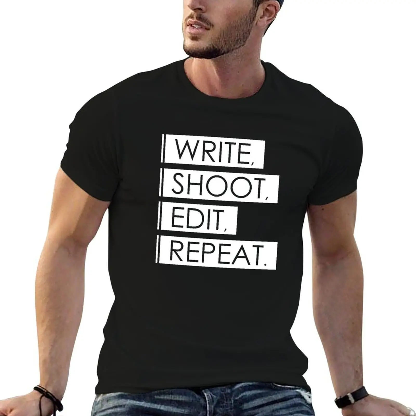 Write, Shoot, Edit, Repeat. T-Shirt Holiday Vacation Tee Shirt