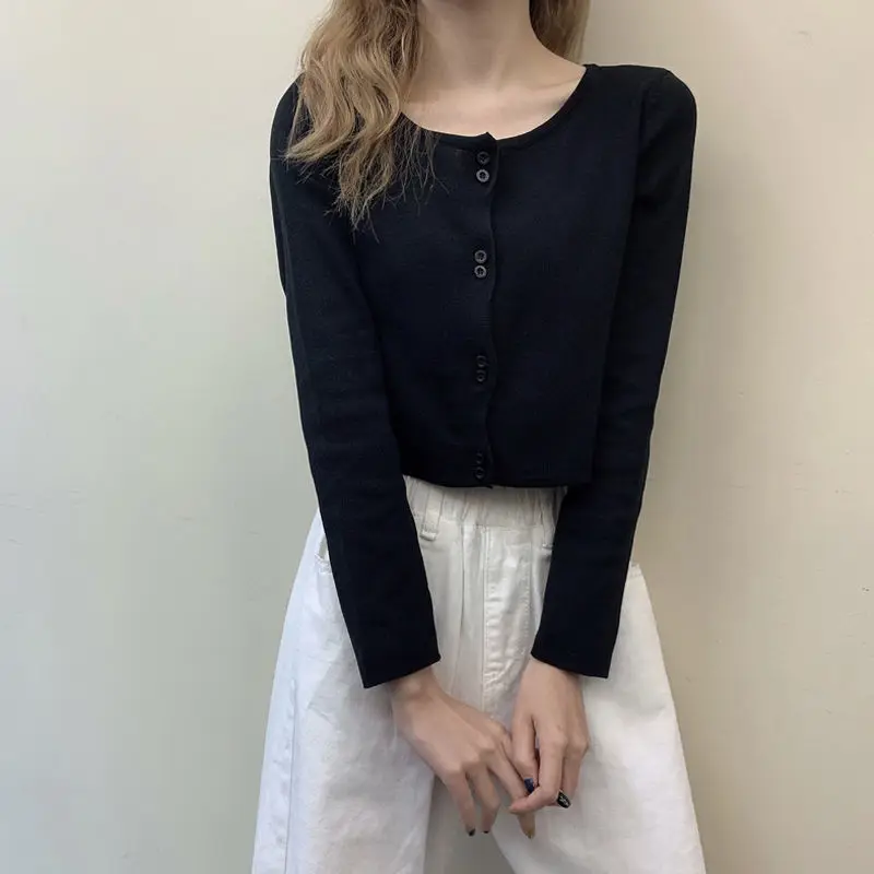 New Spring Summer Refreshing Comfortable Tender Thin Ice Silk Knitted Cardigan Women's Jacket Long-sleeved Purple Short Top