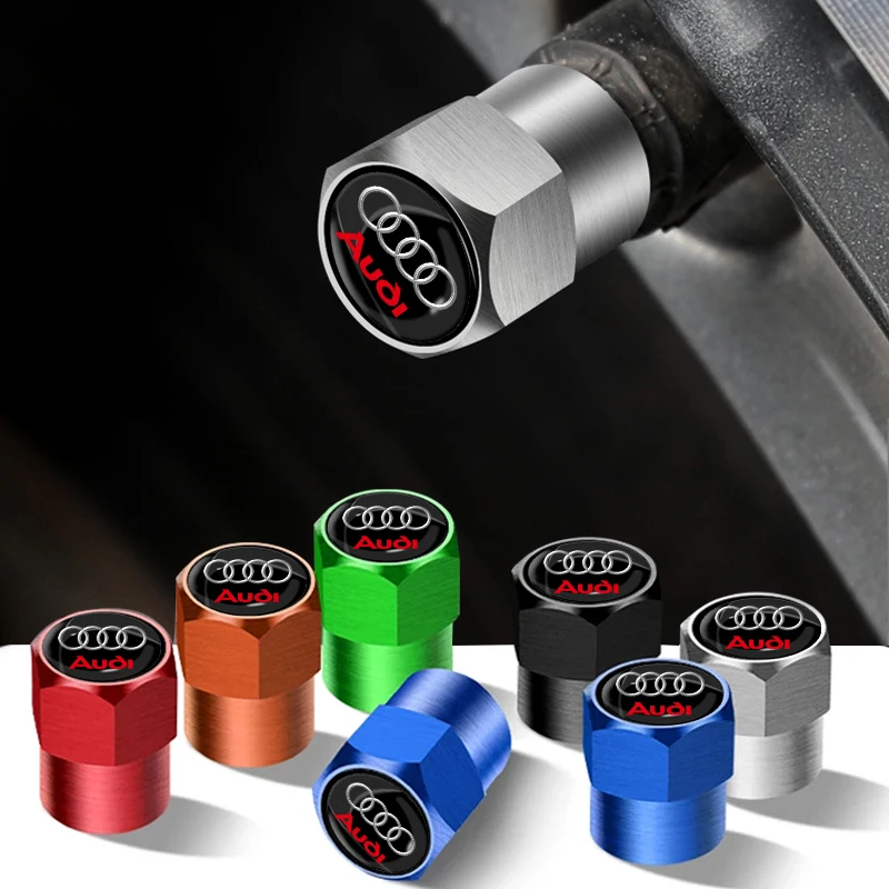 

4PCS Car Tire Valve Caps Emblem Metal Cap Case Dust Covers For Audi A1 A3 A4 B6 B8 B9 A3 A5 A6 A7 A8 C5 Q7 Q3 Q5 Q5L SQ5 R8 TT