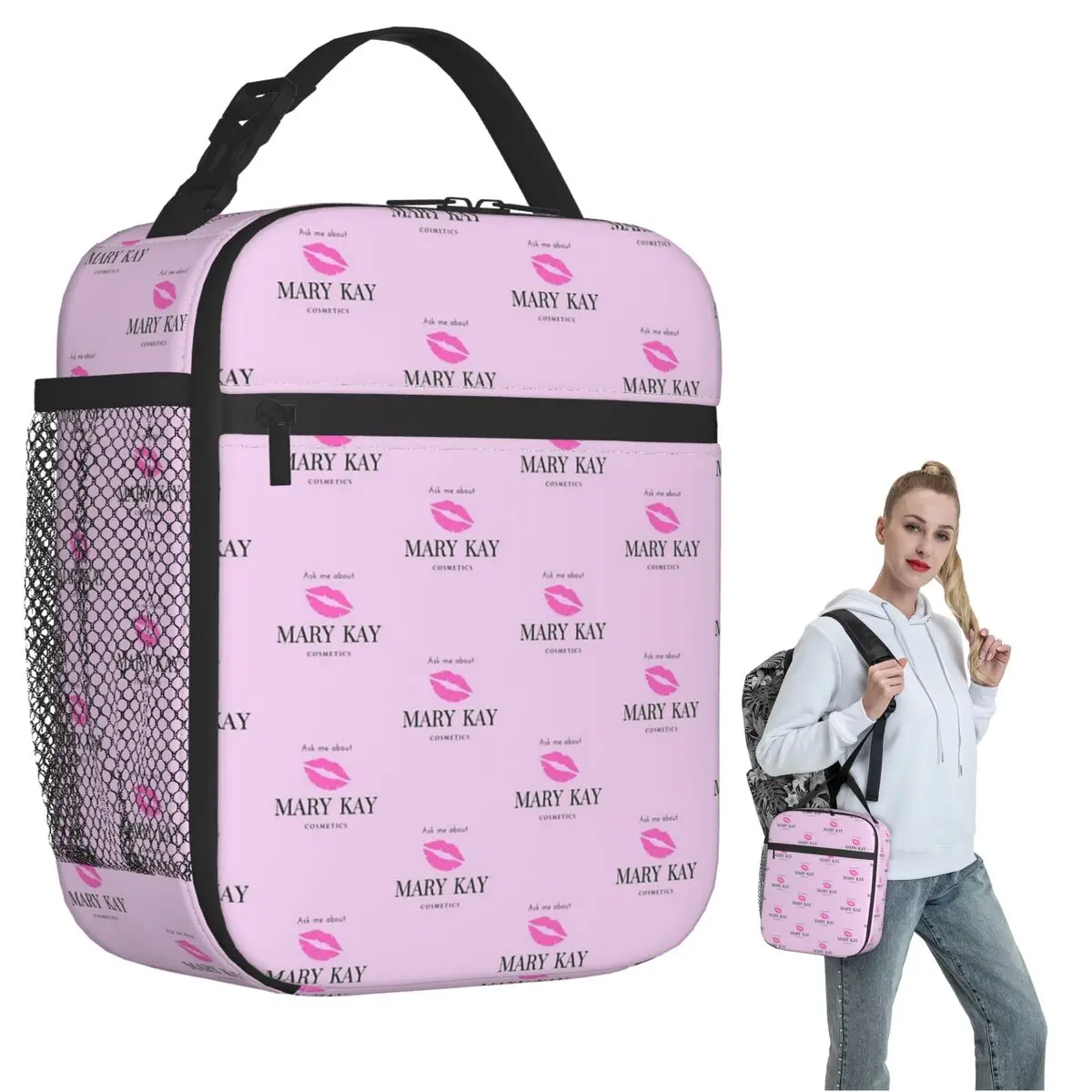 

Ask Me About Mary Kay Cosmetics Insulated Lunch Bag for Women Kids Portable Food Boxes Thermal Lunch Box Tote