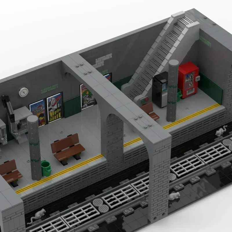 Street view modelo moc tijolos de construção subterrâneo estação metrô tecnologia modular presentes feriado montar crianças brinquedos terno