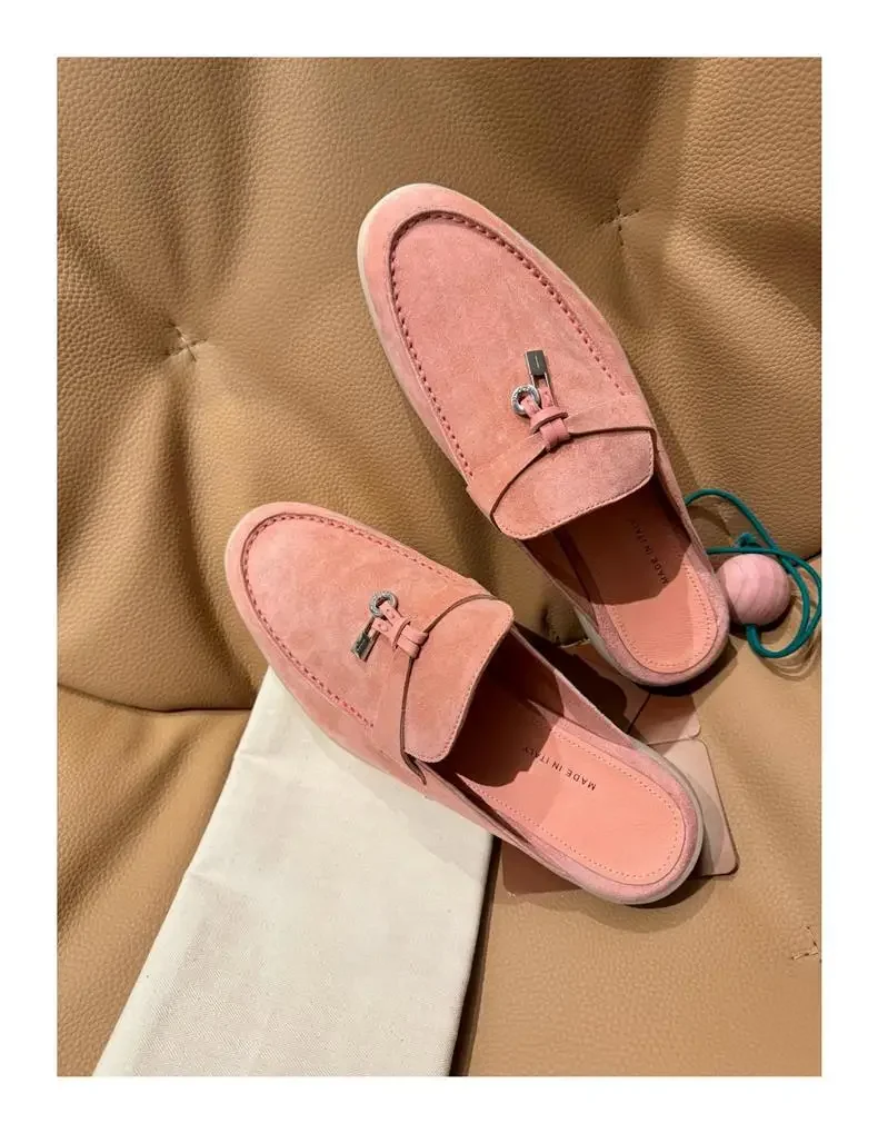 Zapatillas Baotou de estilo Retro para mujer, prendas de vestir de verano, fondo plano, cuero genuino mate, zapatos de medio tirón perezoso Muller