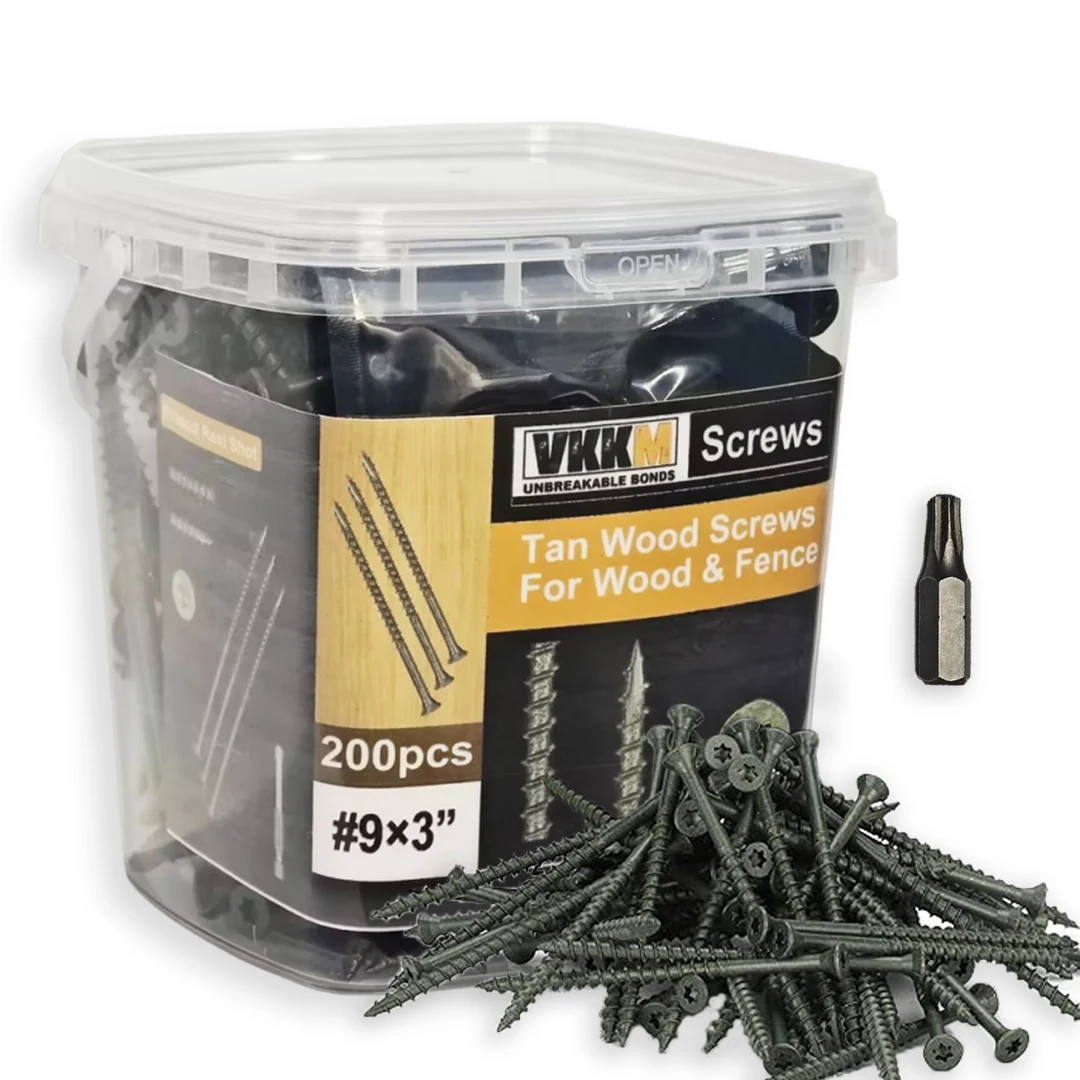 VKKM #9 x 3’' Dark Wood Screws - 200-Piece Pack for Robust Wood and Fence Fastening