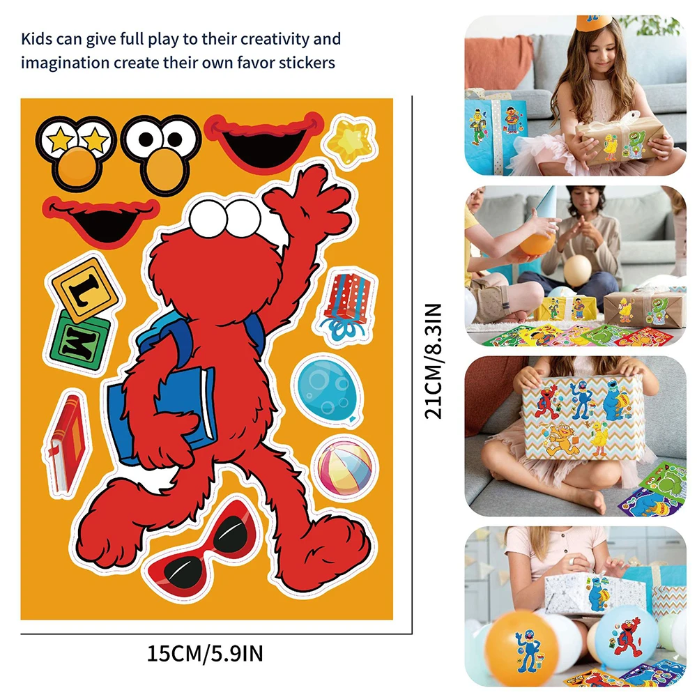 8/16Sheets Make a Face Sesame Street Puzzle Stickers Cartoon Assemble Jigsaw For Kids Boys Girls Party DIY Education Toys Gifts