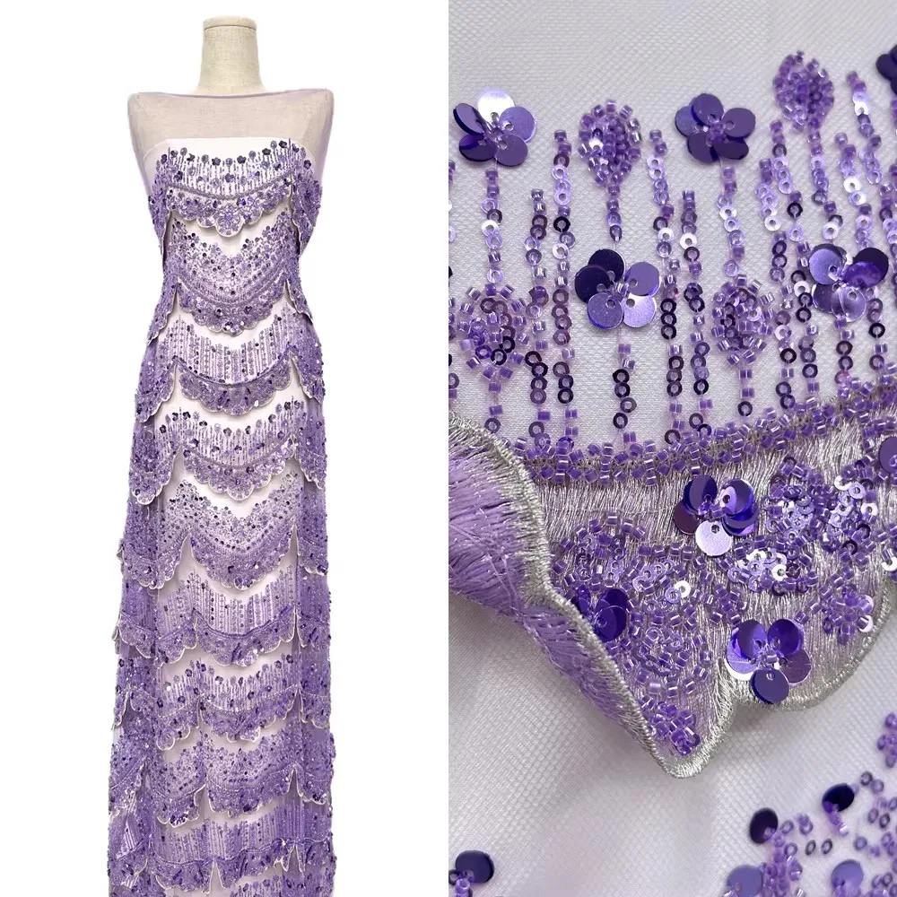 

5yard New soft mesh fabric Sequin bead tube flower embroidery telas Wedding Dress cheongsam fabrics for clothing