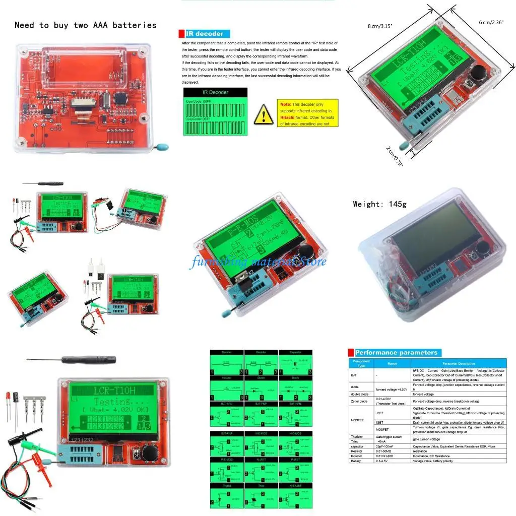 

Y5GD Rechargeable Meter Multifunctional Transistor Tester Diode Triode Tester