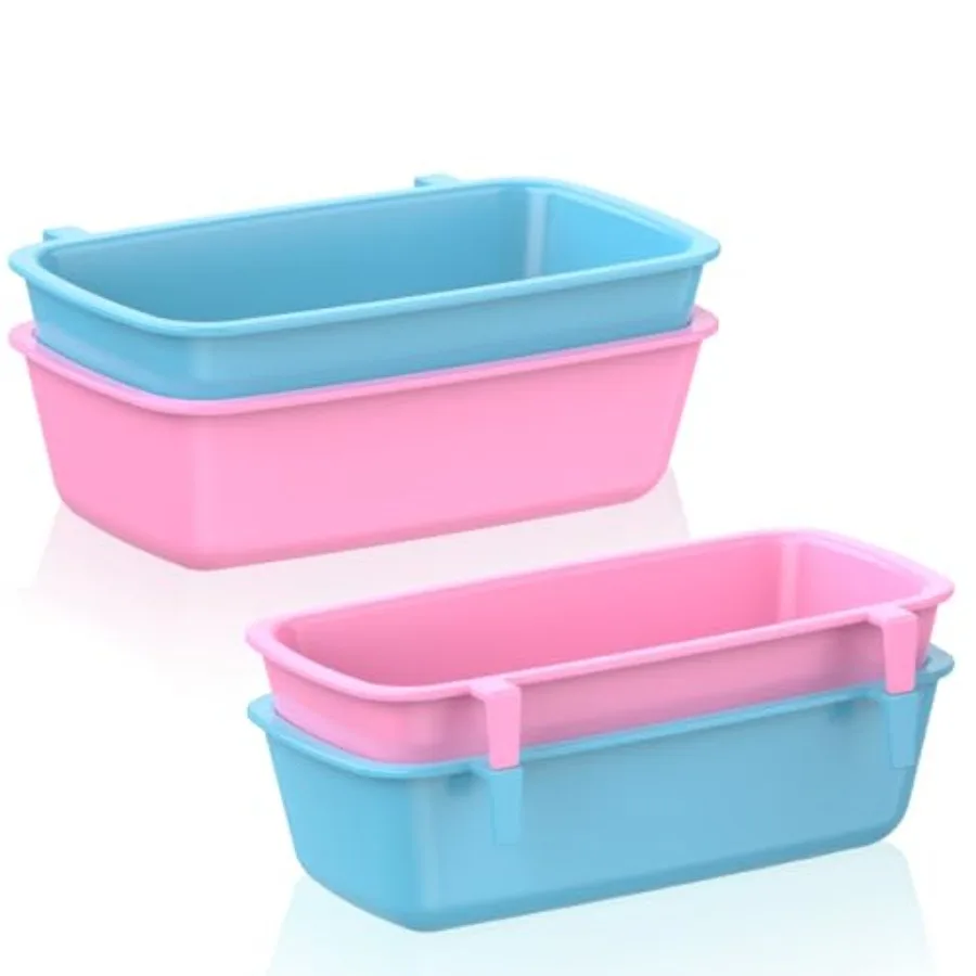 Cage Cups Hanging Plastic Bird Cage Feeders with Hooks 10 oz Rabbit Feeders for Cages Rabbit Food Bowls Waterers Bunny Cage Fee