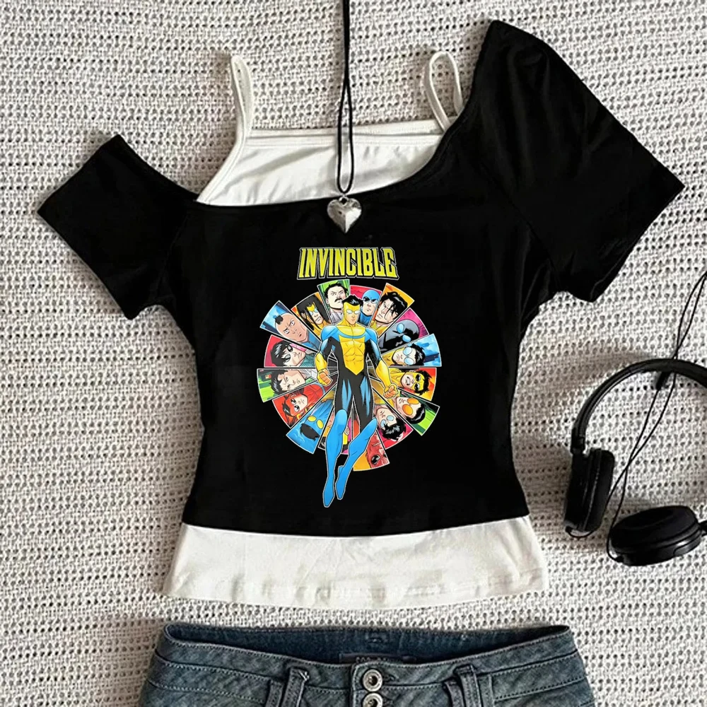 Invincible crop top shoujo graphic vintage funny anime t shirt baddie y2k emo party alternative
