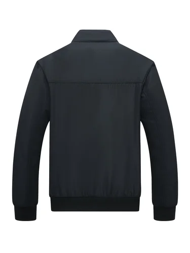 Imagen 2 del producto Chaqueta deportiva de diseño clásico para hombre, cremallera informal con cuello de béisbol, Color sólido de primavera y otoño, chaqueta de moda para uso diario