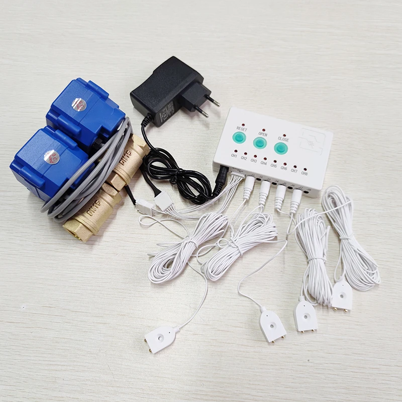 Russian Ship Water Leakage Alarm Device with Brass Smart Valve DN15 DN20 & 4pcs 6-Meter Long Water Sensor Protection Water Leaks